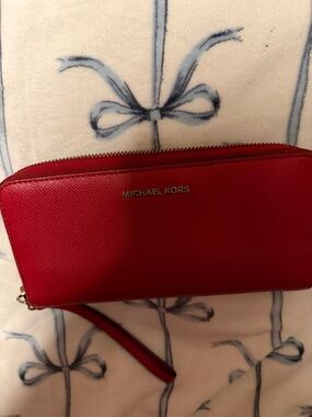 Michael Kors Red Saffiano Zip Wristlet